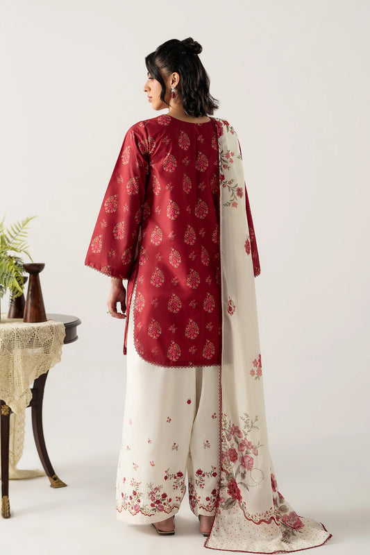 MAROON - IVORY 3PC SHORT SHIRT WITH FARSHI SHALWAR AND DUPATTA