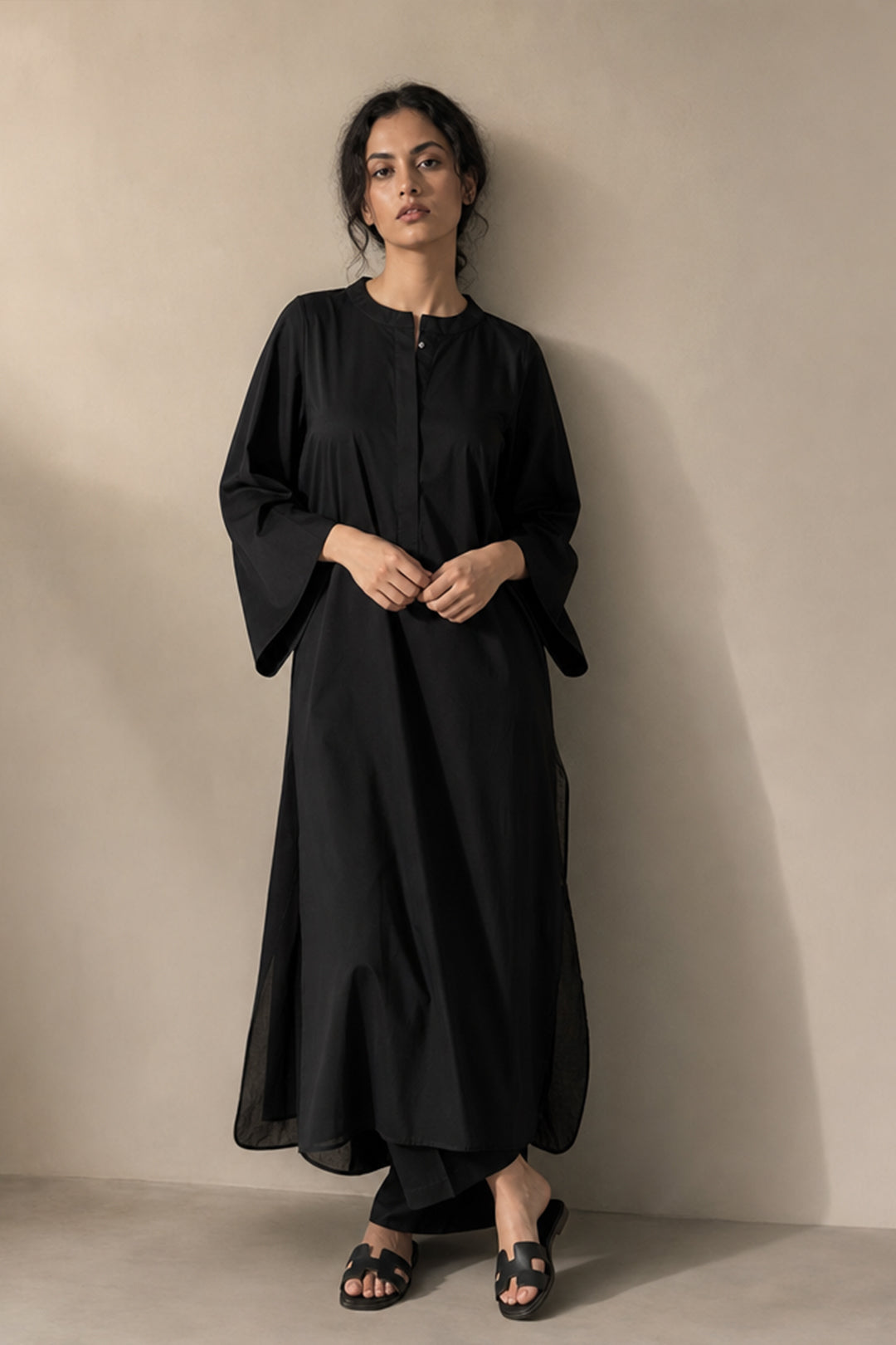 PURE COTTON LONG SHIRT WITH CONTRAST SLEEVES AND CULOTTTES