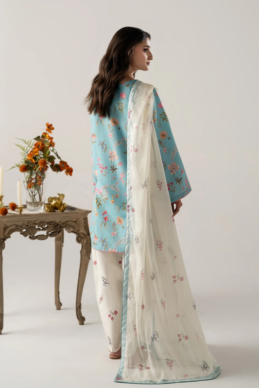 SKY BLUE 3PC WITH SHORT SHIRT, SKINNY SHALWAR AND DUPATTA