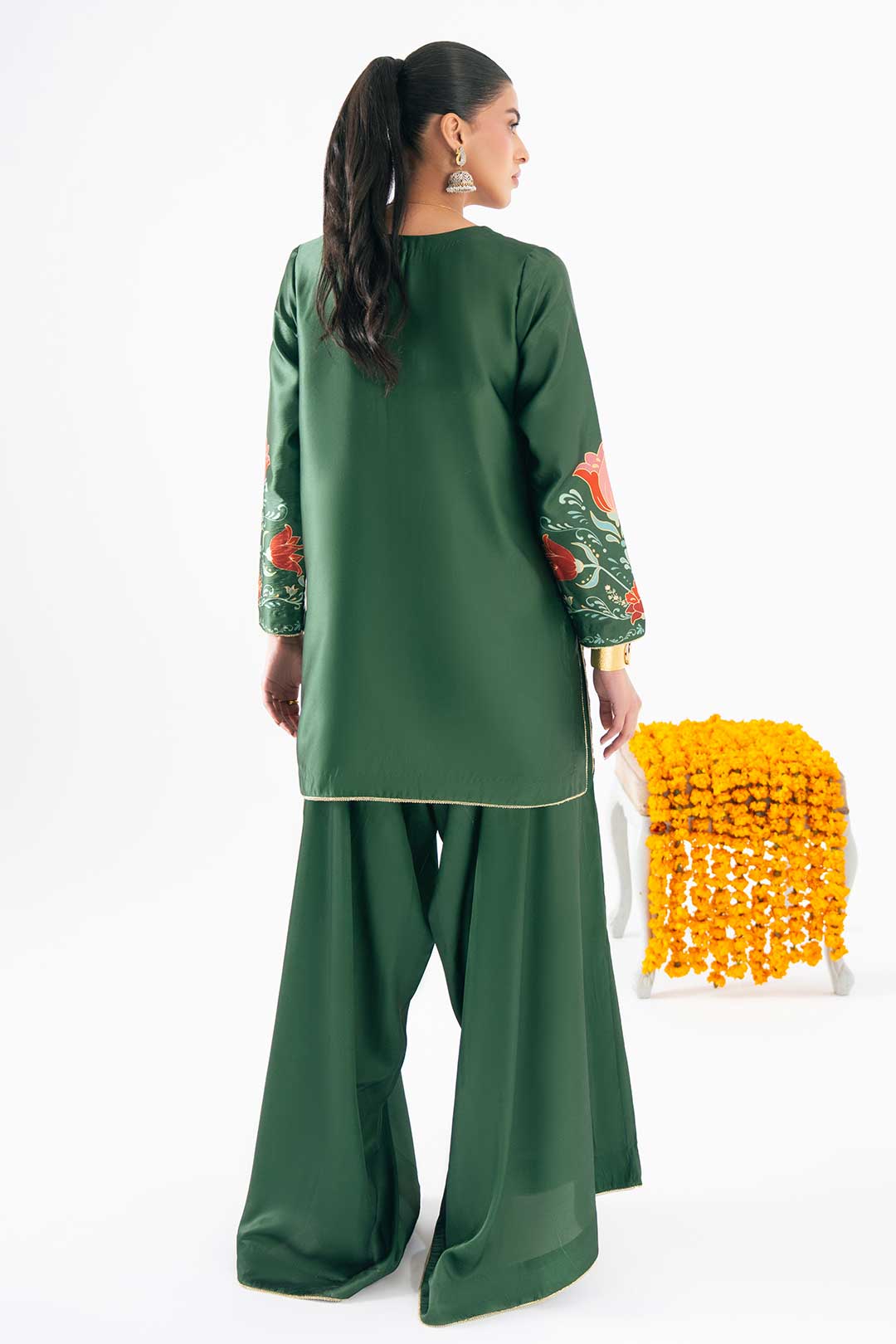 EMERALD GREEN JACKET WITH FLARED PANTS