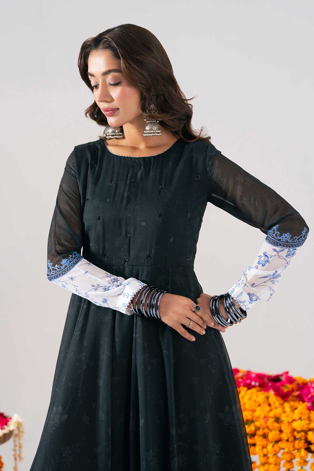 BLACK PRINTED PESHWAZ