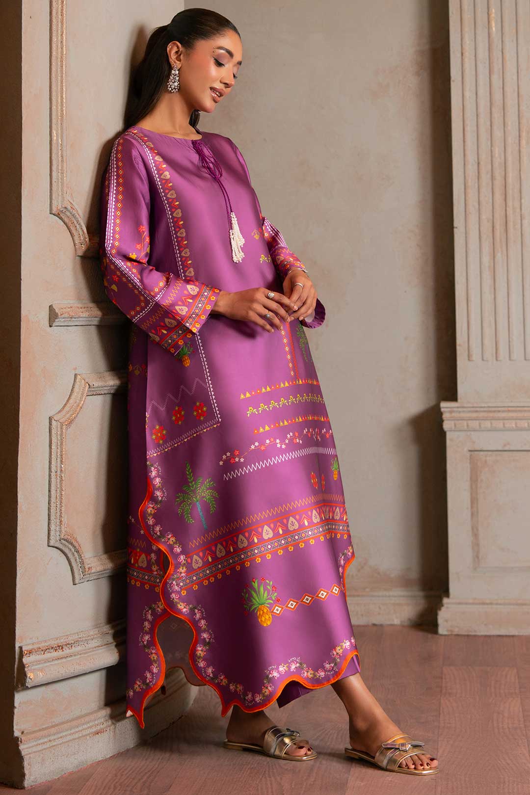 PURPLE PRINTED SILK KAFTAN