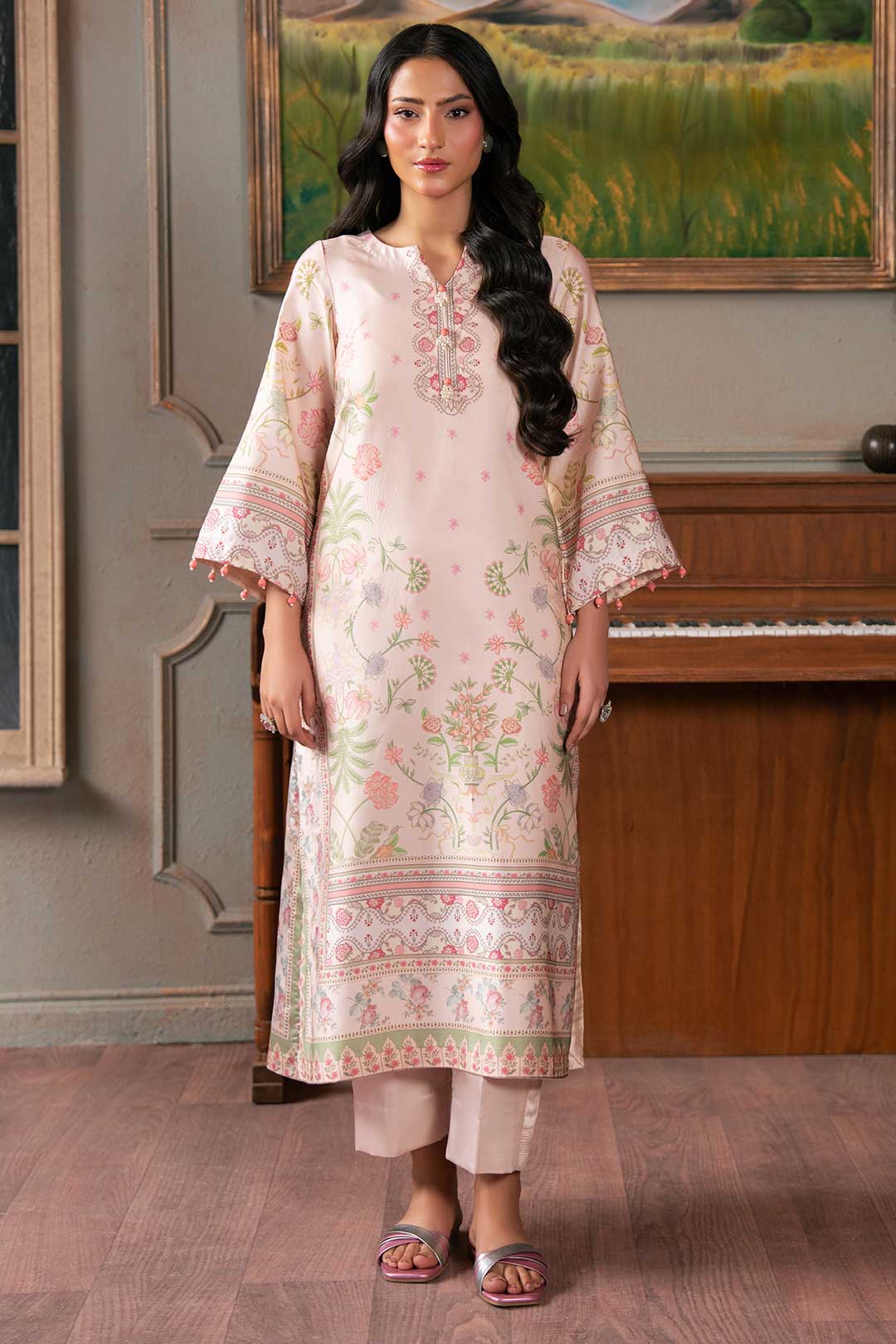 SALMON PINK SILK KAFTAN