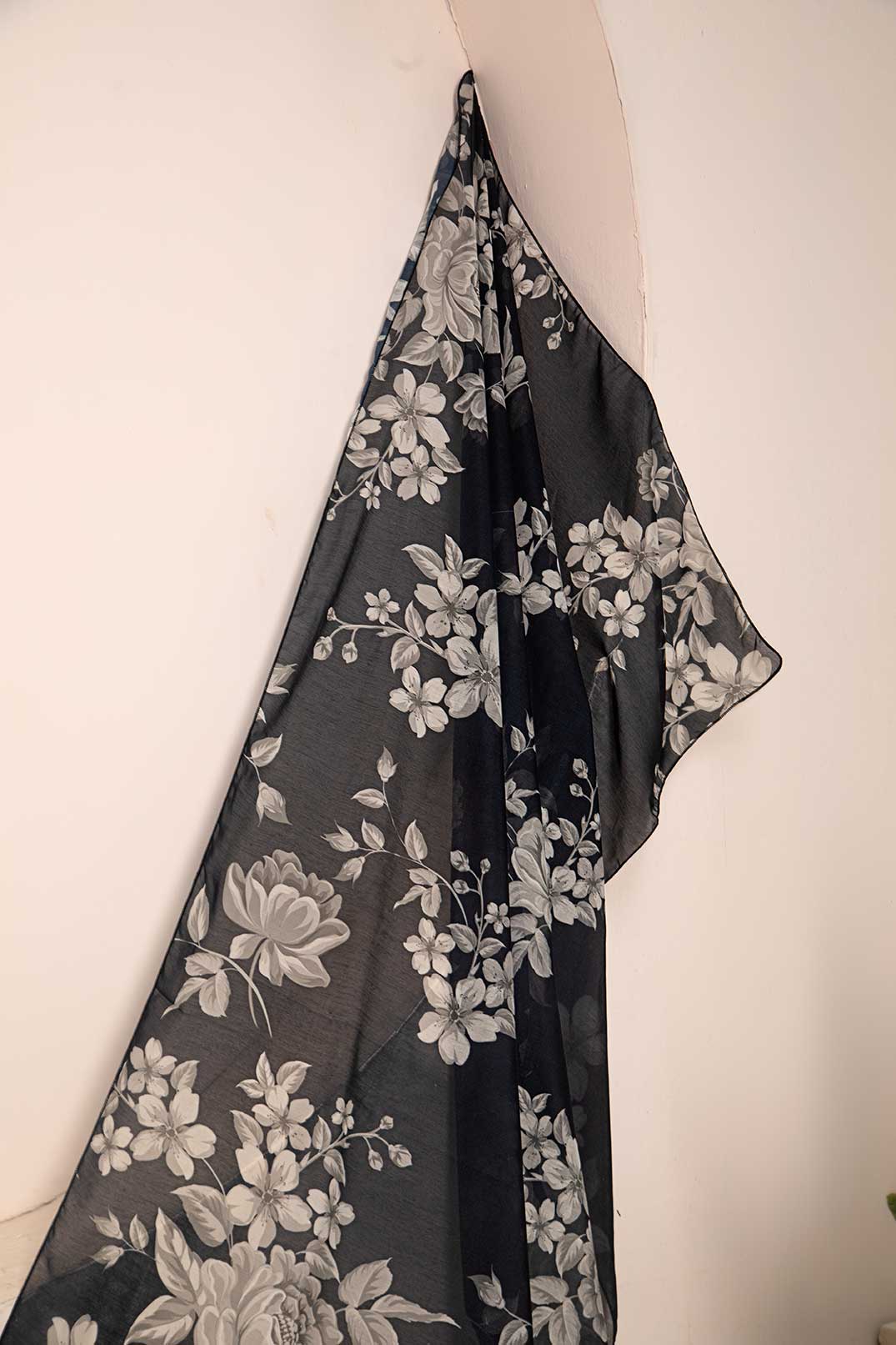 Floral Black - Cotton Silk Dupatta