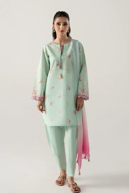 MINT-PINK 3PC WITH SHORT SHIRT, SKINNY SHALWAR AND DUPATTA