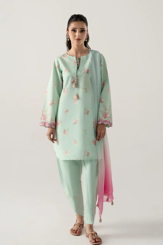 MINT-PINK 3PC WITH SHORT SHIRT, SKINNY SHALWAR AND DUPATTA