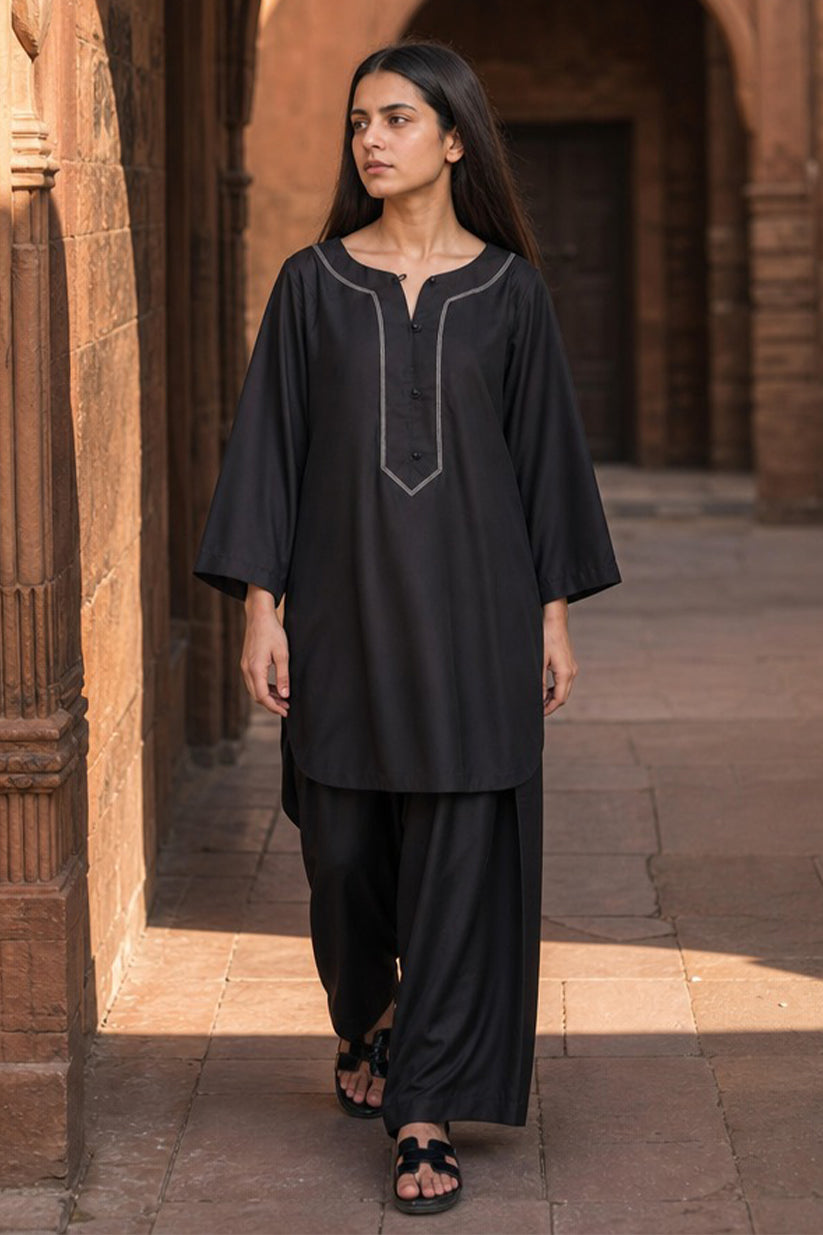 RELAXED SHORT KURTI WITH FARSHI SHALWAR