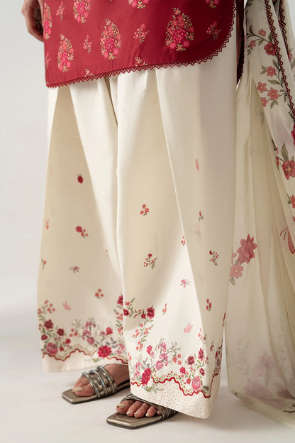 MAROON - IVORY 3PC SHORT SHIRT WITH FARSHI SHALWAR AND DUPATTA