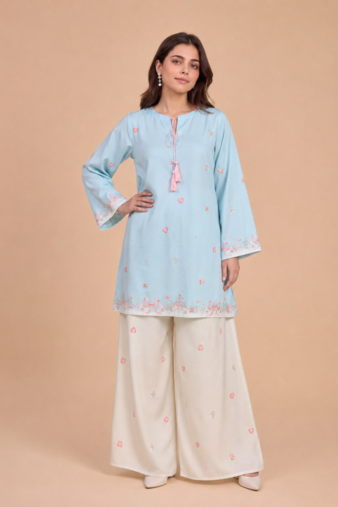 SKY BLUE BOW AND HEART CO-ORD SET