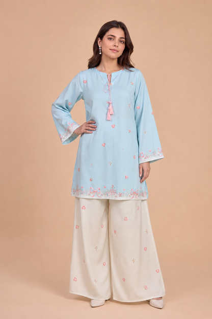 SKY BLUE BOW AND HEART CO-ORD SET