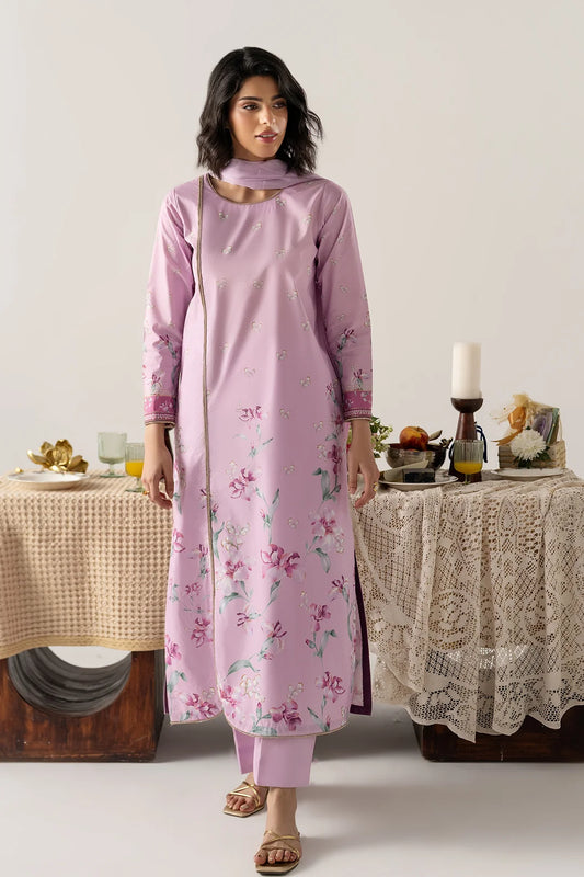 LILAC 3PC ENSEMBLE WITH LONG PANELED SHIRT, DUPATTA AND CULOTTES