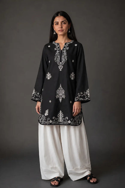 SHORT PRINTED KURTI WITH FARSHI SHALWAR