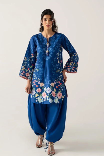 ROYAL BLUE 2PC WITH SHORT SHIRT AND TRENDY BALLOON PANTS