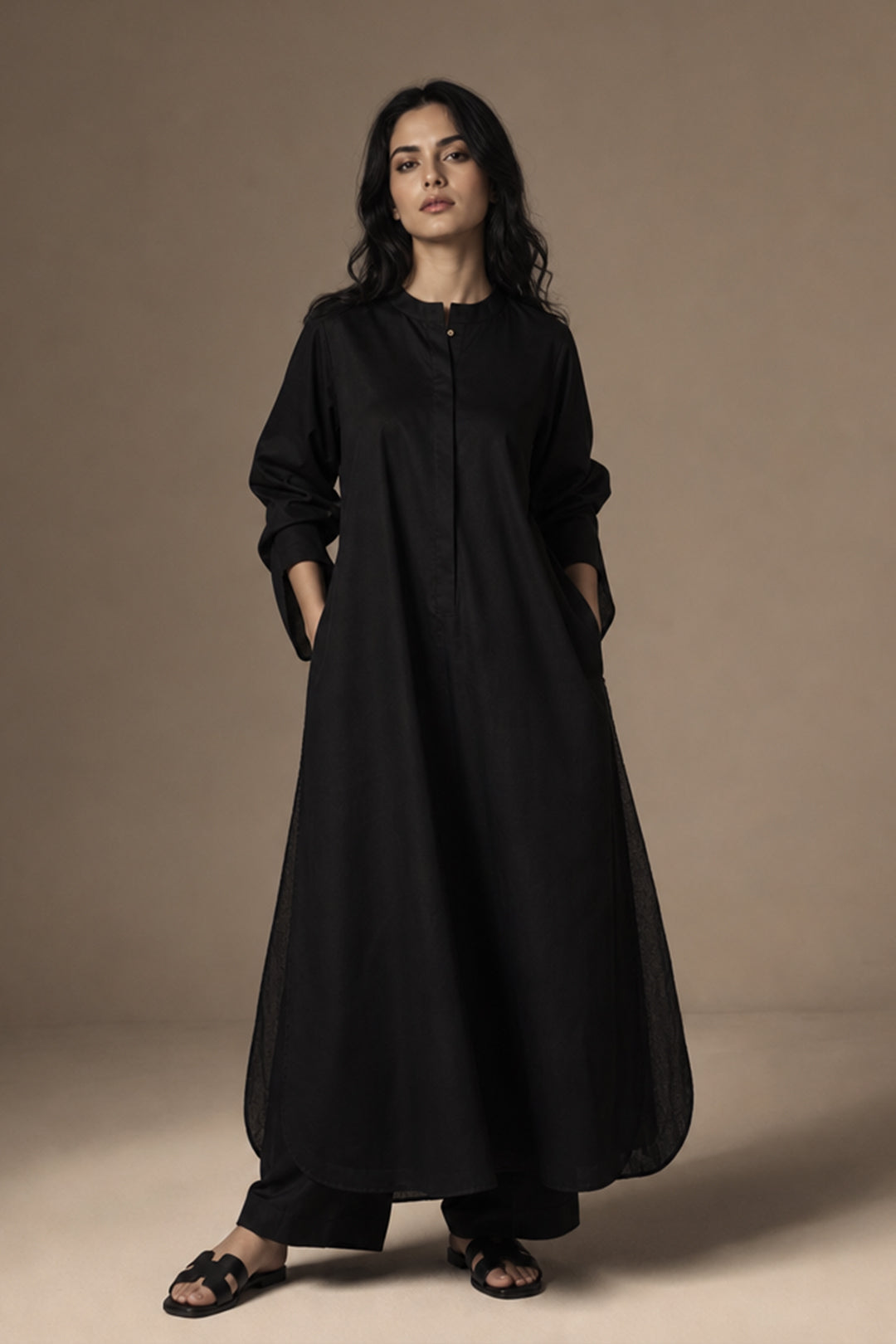 PURE COTTON LONG SHIRT WITH CONTRAST SLEEVES AND CULOTTTES