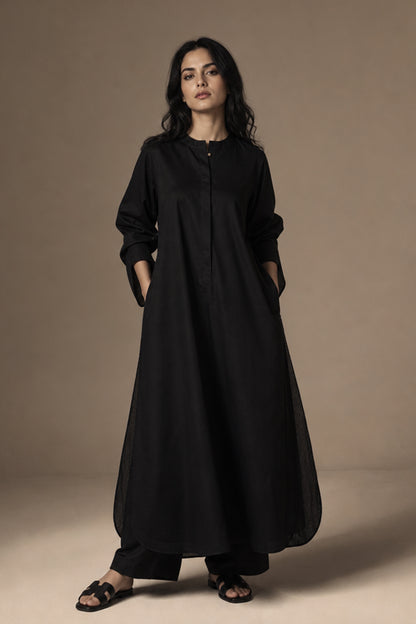 PURE COTTON LONG SHIRT WITH CONTRAST SLEEVES AND CULOTTTES