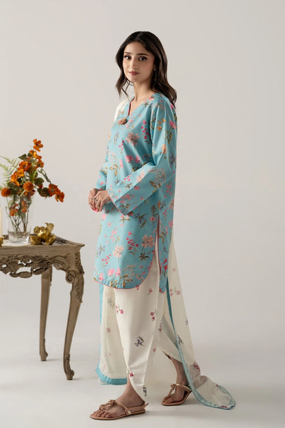 SKY BLUE 3PC WITH SHORT SHIRT, SKINNY SHALWAR AND DUPATTA