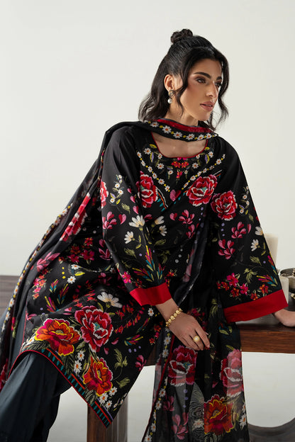 RED-BLACK 3PC ENSEMBLE WITH STRAIGHT CUT SHIRT, DUPATTA AND CULOTTES