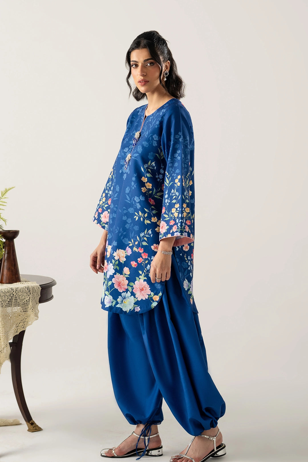 ROYAL BLUE 2PC WITH SHORT SHIRT AND TRENDY BALLOON PANTS
