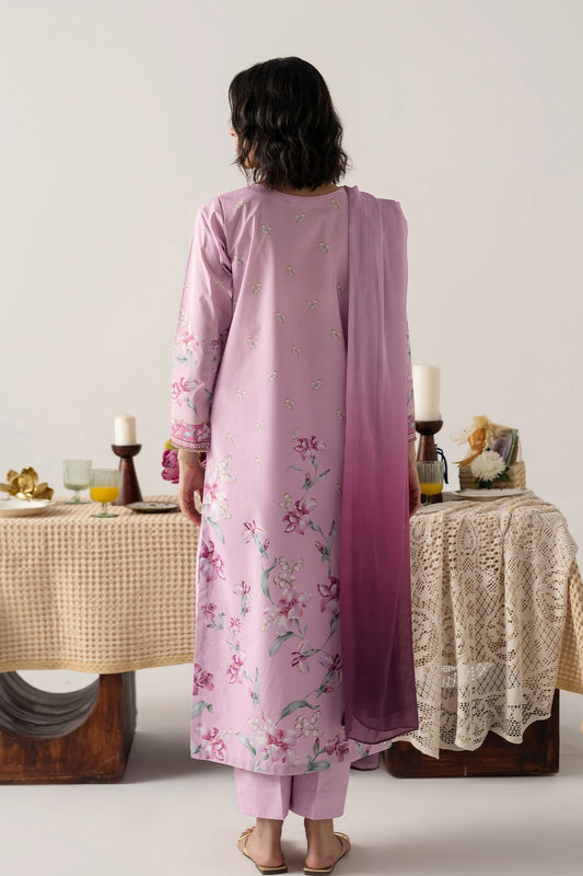 LILAC 3PC ENSEMBLE WITH LONG PANELED SHIRT, DUPATTA AND CULOTTES
