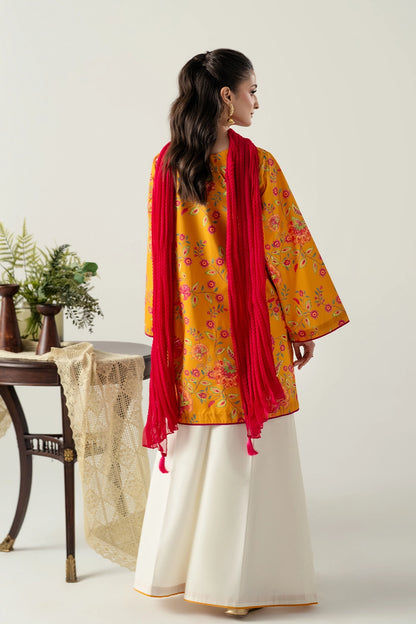 MUSTARD SHORT ANGRAKHA WITH FLARED PANTS AND CHUNRI DUPATTA