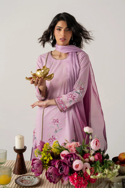 LILAC 3PC ENSEMBLE WITH LONG PANELED SHIRT, DUPATTA AND CULOTTES