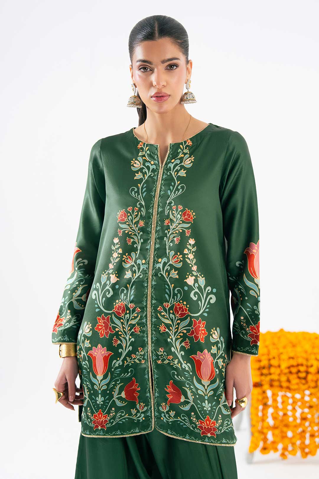 EMERALD GREEN JACKET WITH FLARED PANTS