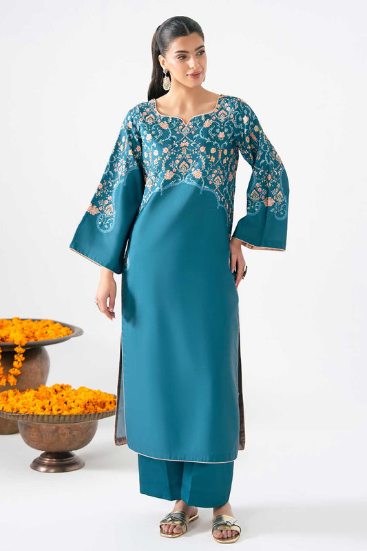 TEAL KURTA SET WITH ADDA WORK