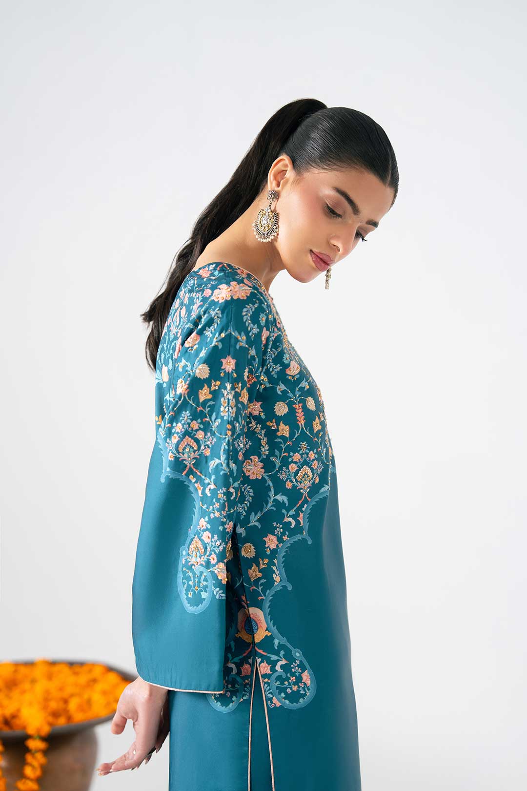 TEAL KURTA SET WITH ADDA WORK