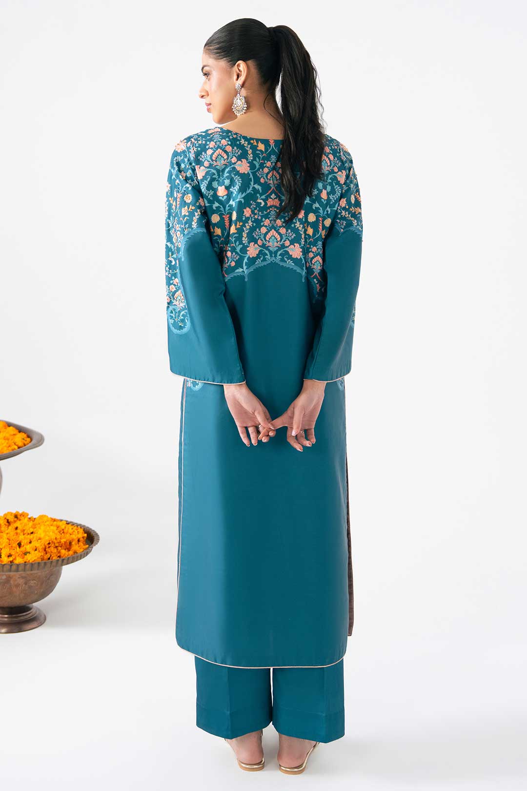 TEAL KURTA SET WITH ADDA WORK