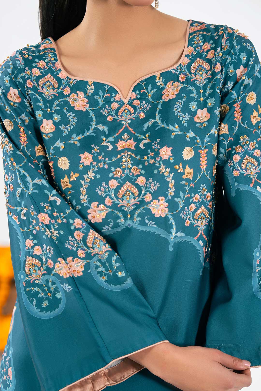 TEAL KURTA SET WITH ADDA WORK