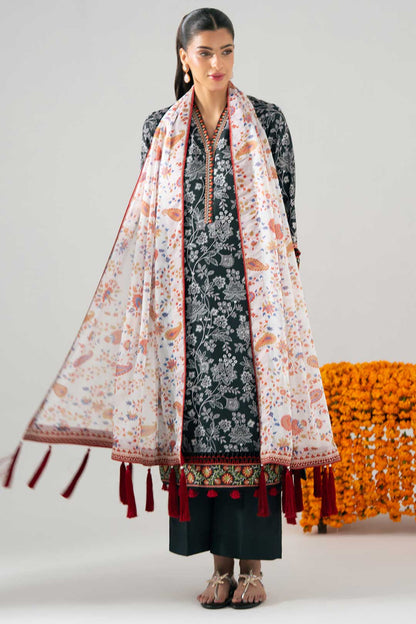 MONOCHROME KURTA SET WITH DETAILED DUPATTA