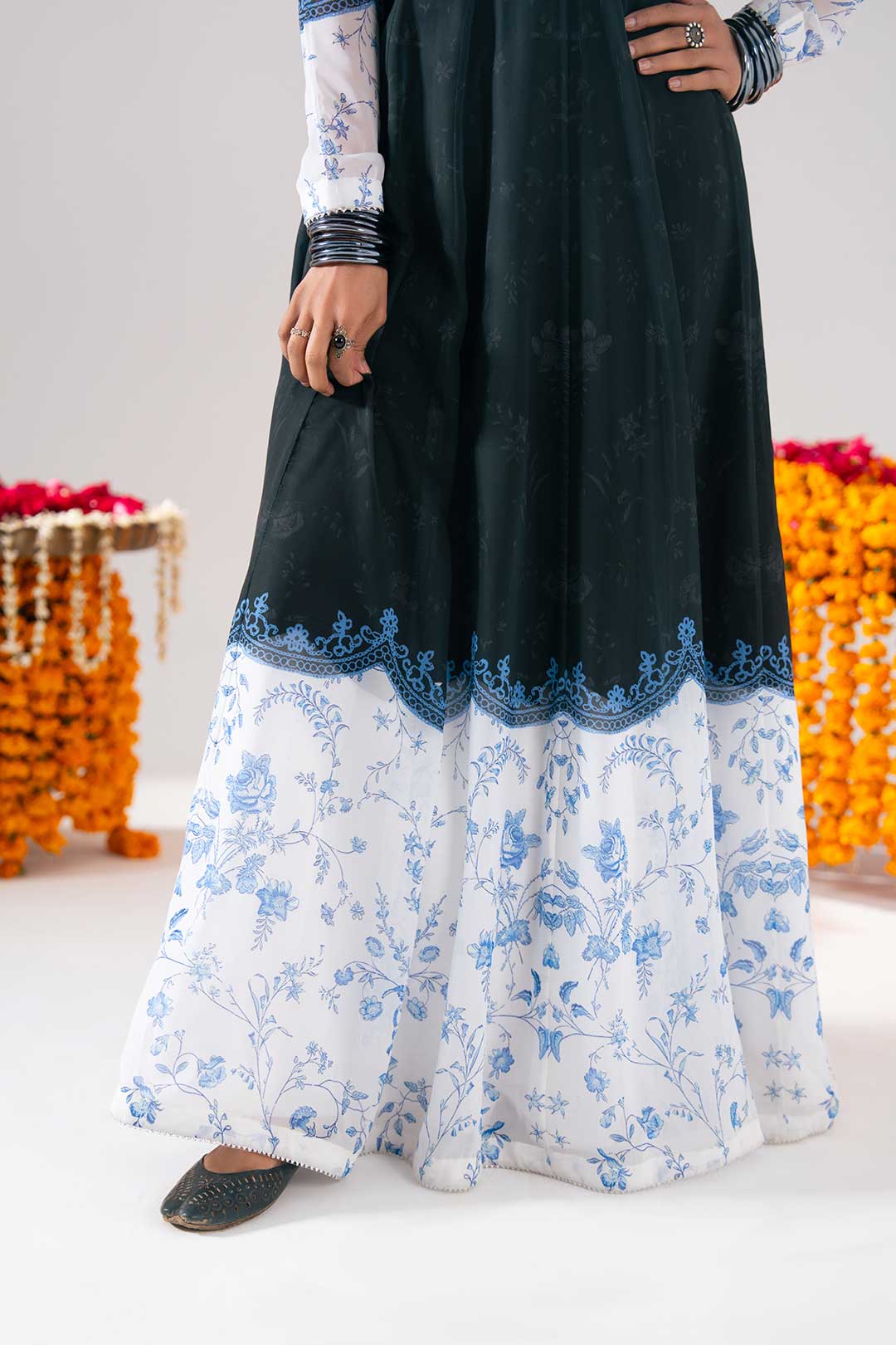 BLACK PRINTED PESHWAZ