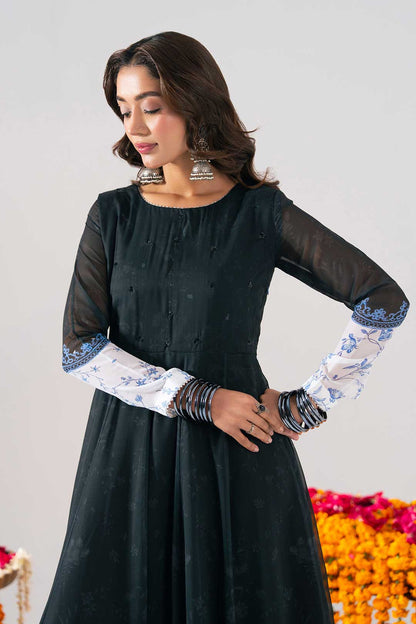 BLACK PRINTED PESHWAZ