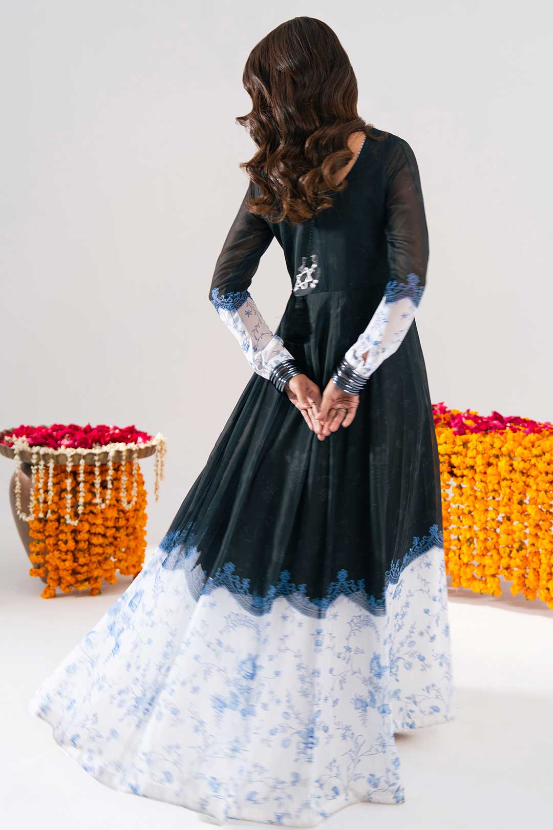 BLACK PRINTED PESHWAZ