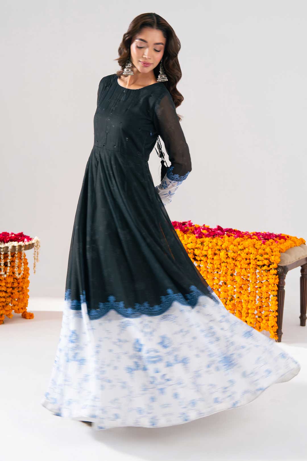 BLACK PRINTED PESHWAZ