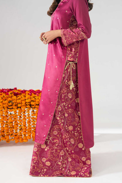 SHOCKING PINK EMBROIDERED KURTA WITH FLARED PANTS AND DUPATTA