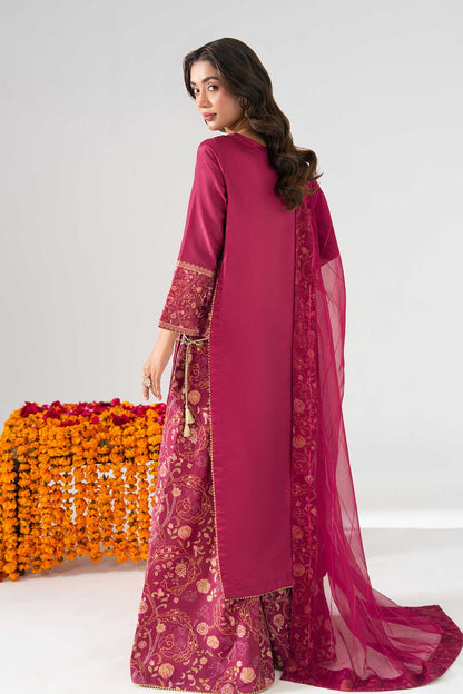 SHOCKING PINK EMBROIDERED KURTA WITH FLARED PANTS AND DUPATTA