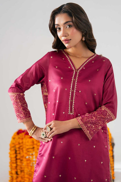 SHOCKING PINK EMBROIDERED KURTA WITH FLARED PANTS AND DUPATTA