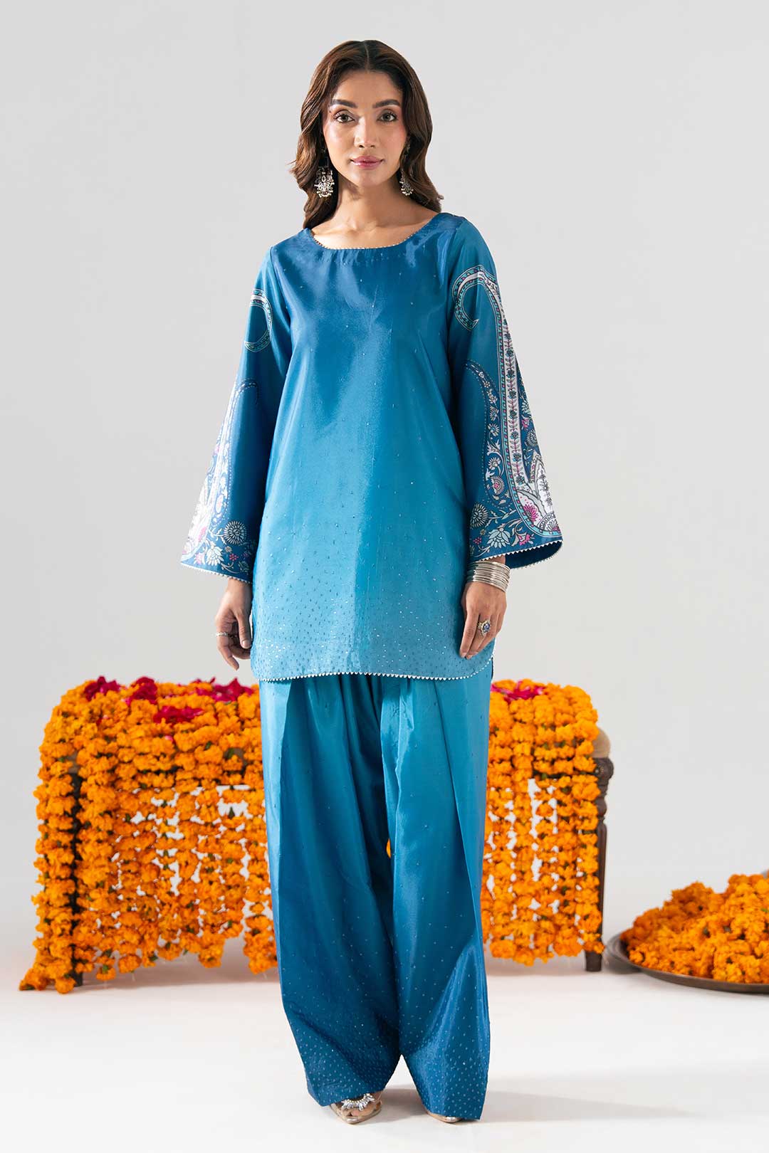 BLUE OMBRE FARSHI SHALWAR SET WITH DUPATTA
