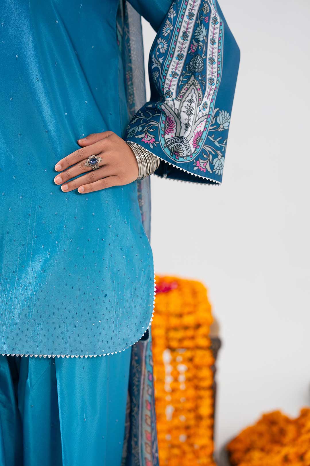 BLUE OMBRE FARSHI SHALWAR SET WITH DUPATTA