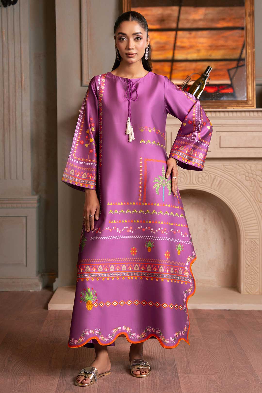 PURPLE PRINTED SILK KAFTAN