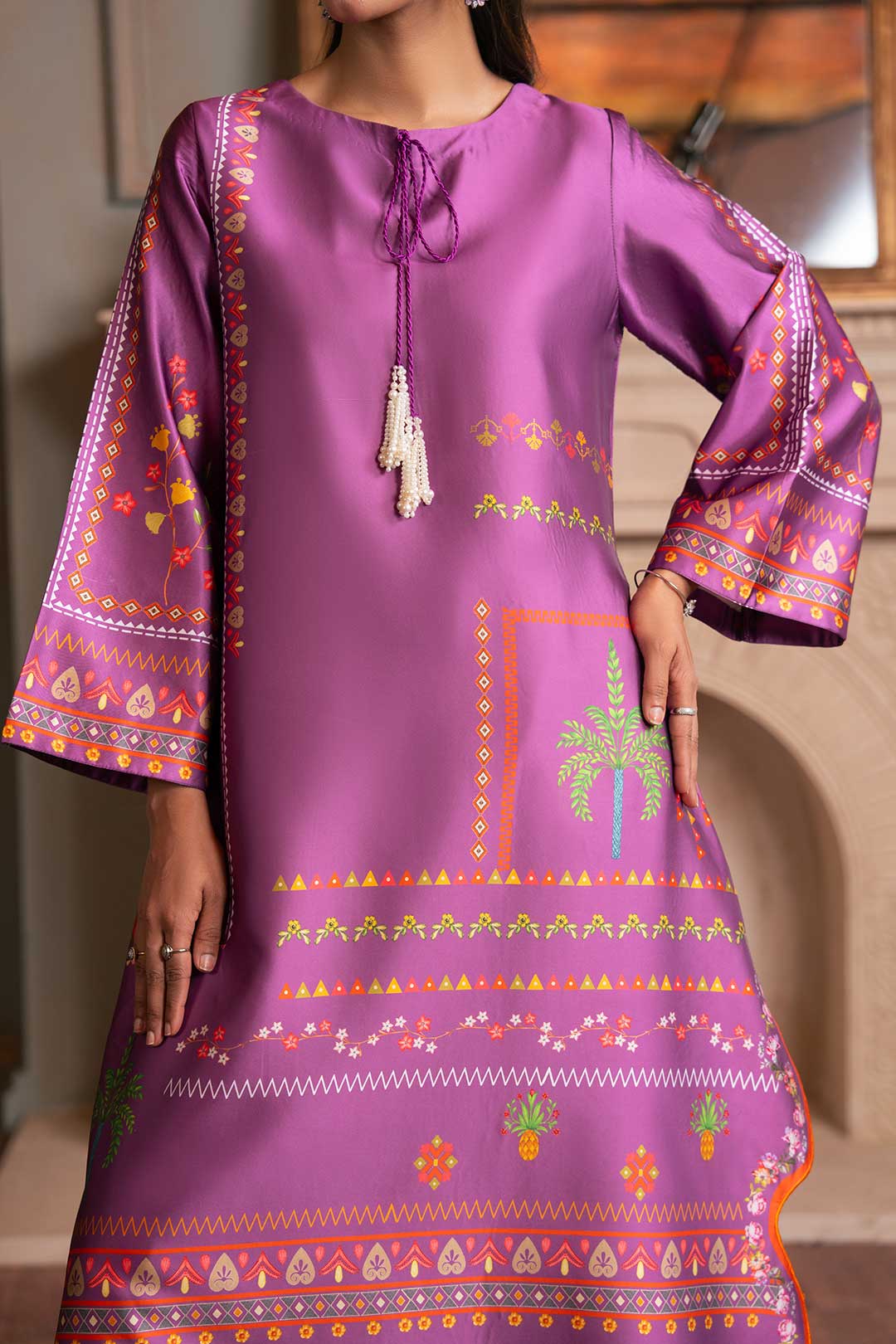 PURPLE PRINTED SILK KAFTAN