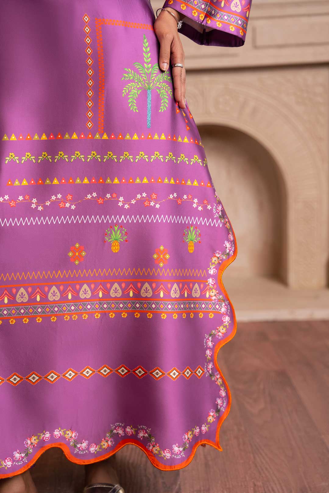 PURPLE PRINTED SILK KAFTAN