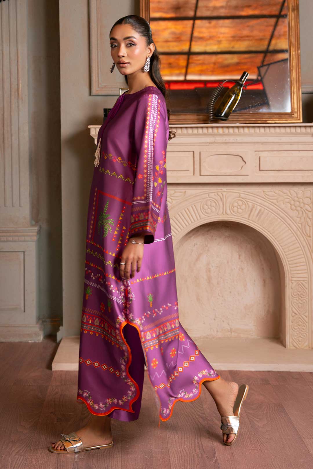 PURPLE PRINTED SILK KAFTAN