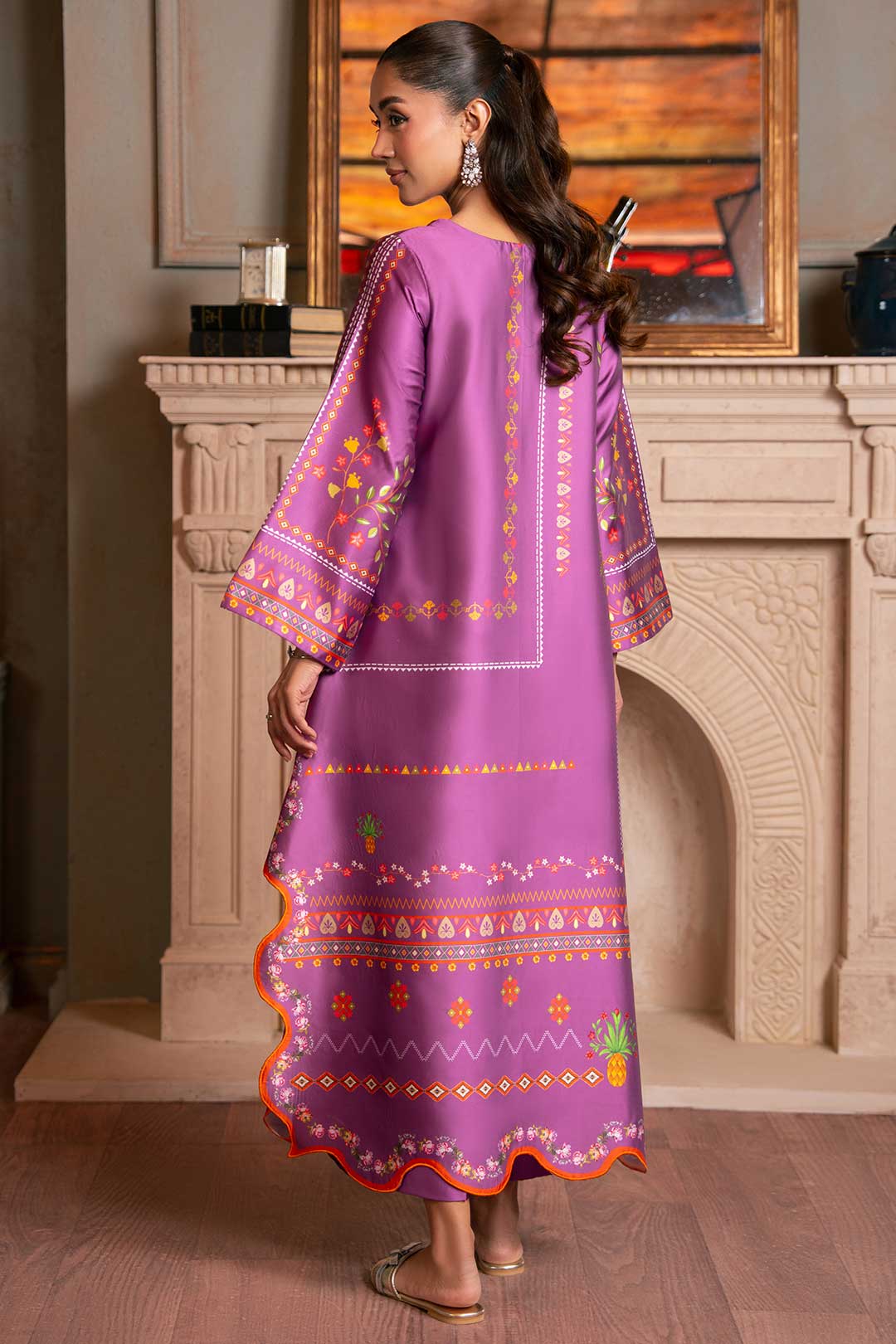 PURPLE PRINTED SILK KAFTAN