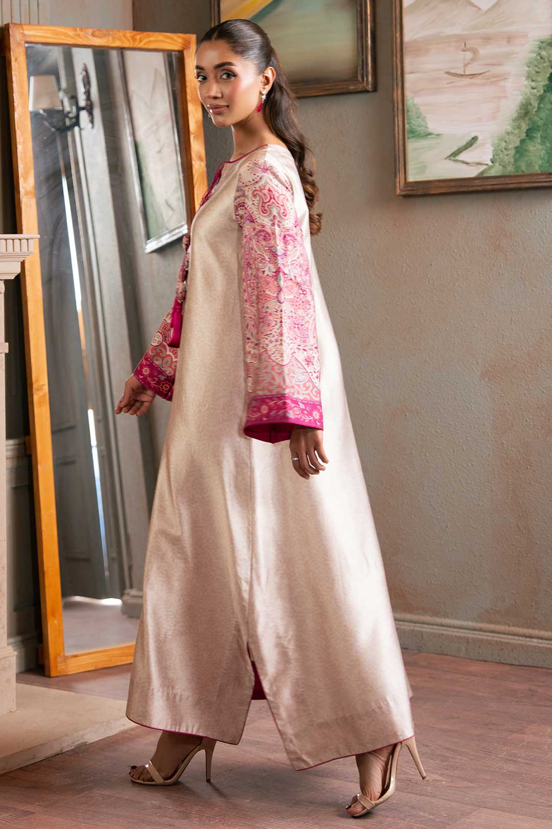BEIGE PINK SILK KAFTAN