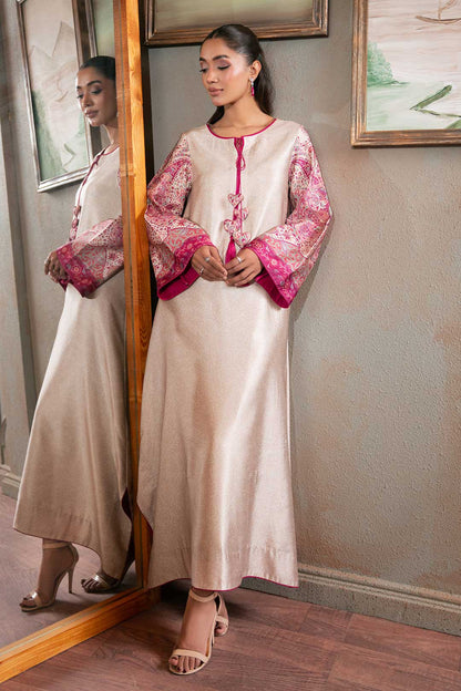 BEIGE PINK SILK KAFTAN
