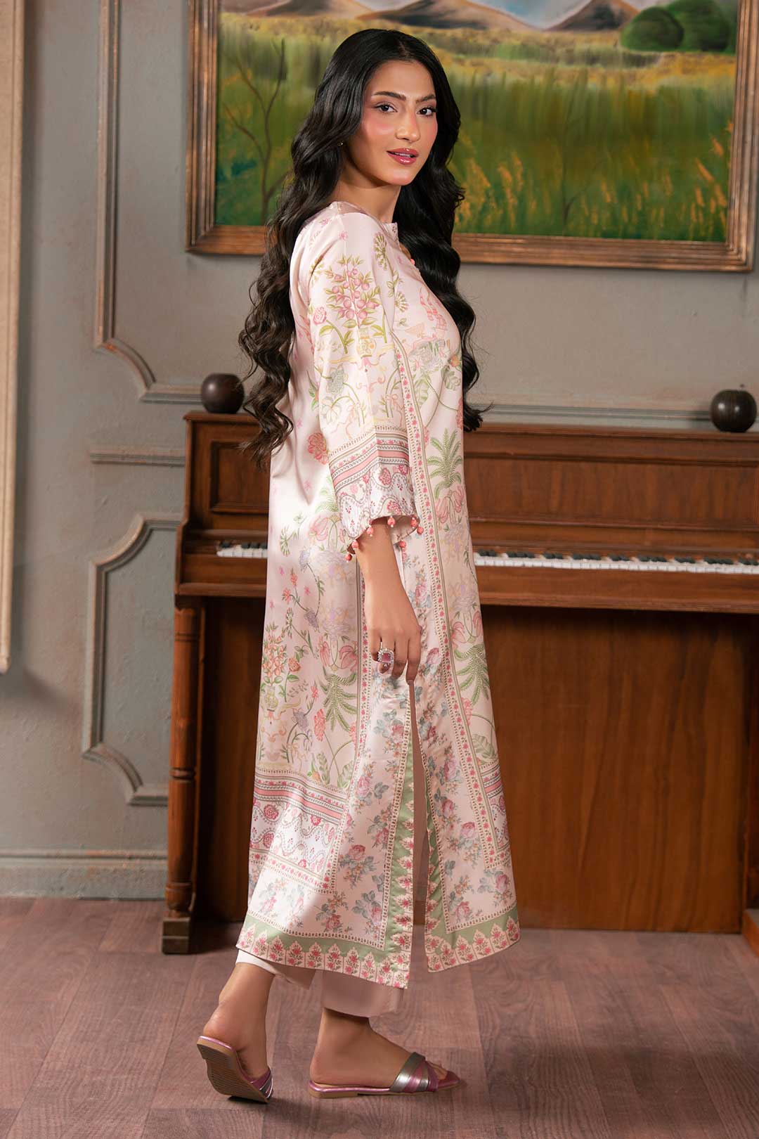 SALMON PINK SILK KAFTAN