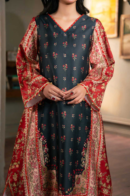 RED BLACK PRINTED SILK KAFTAN