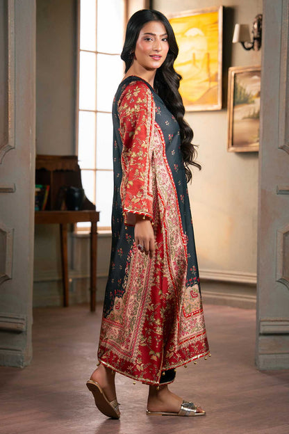 RED BLACK PRINTED SILK KAFTAN